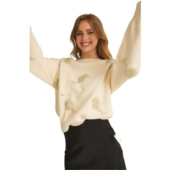 Gilli Women's Small Cream Silver Champagne Glasses Graphic Novelty Sweater - Picture 1 of 11